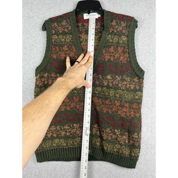 Equorian Sweater Vest Womens Medium Green Floral Wool Button Front Scotland - Picture 4 of 8